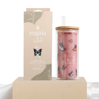Luxe Glass Smoothie Tumbler | 430ml | Butterflies - Eugaia